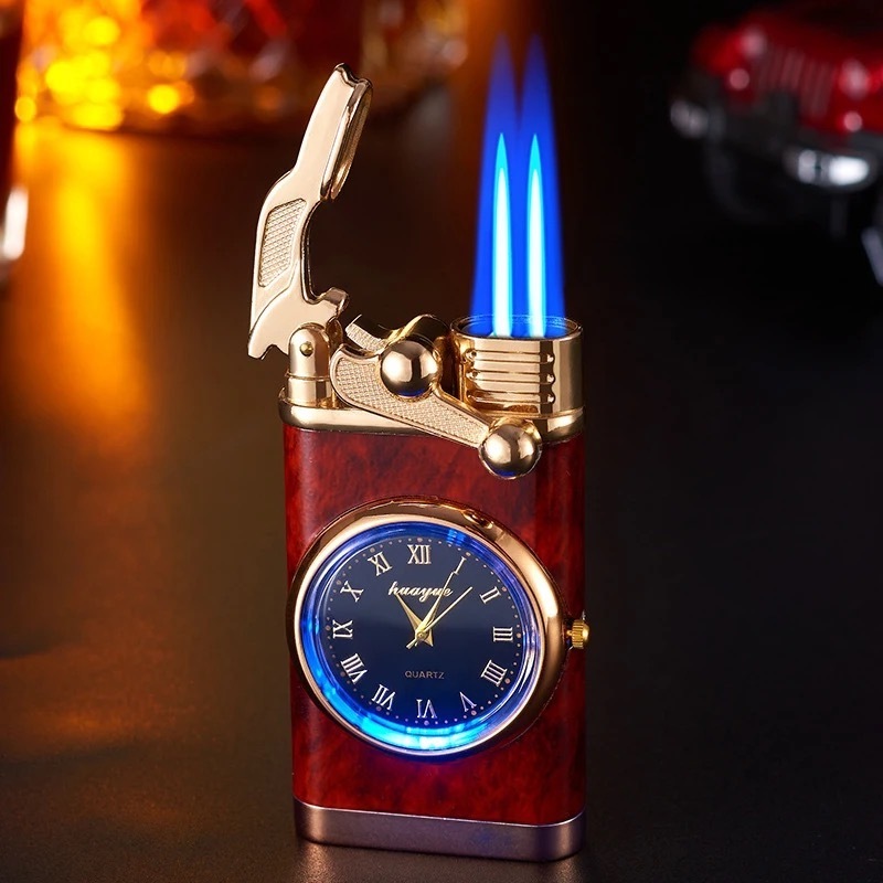 New Double Flame Lighter Custom Logo Lighter Straight Flame Gas Flame Lighter For Cigarette strap watch Lighter