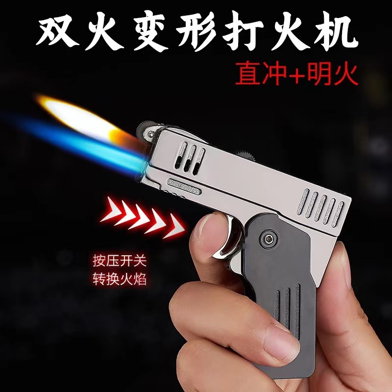 Creative Pistol Model Torch Turbo Lighter Spray Gun Butane Gas Smoking Cigar Windproof Double Flame Torch Lighter