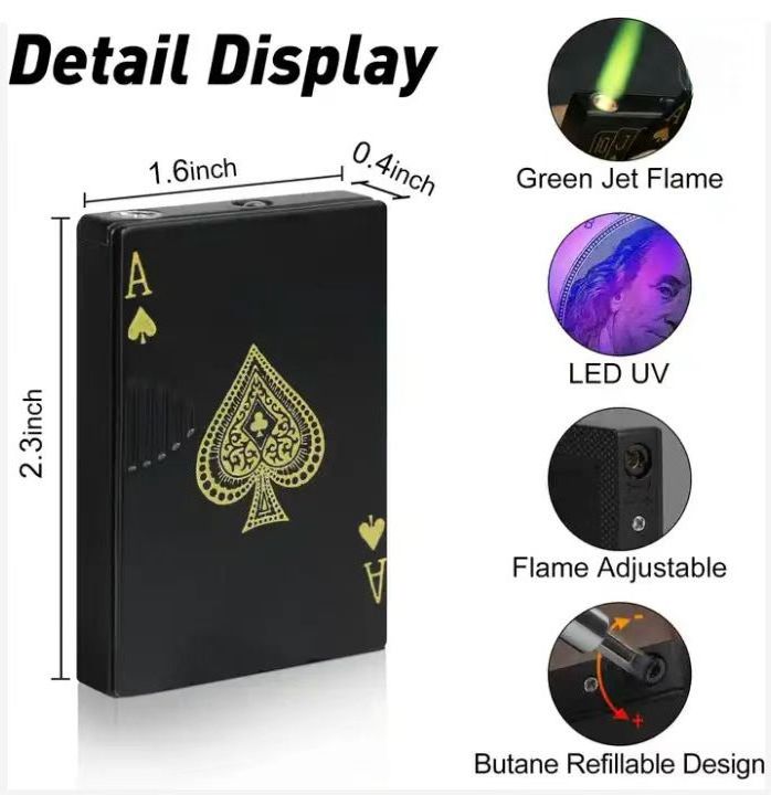 Jia Xin Creative Ace cards Lighter Green Jet Flame Torch Windproof Metal Encendedores For Cigarette Poker Playing Cards Lighter