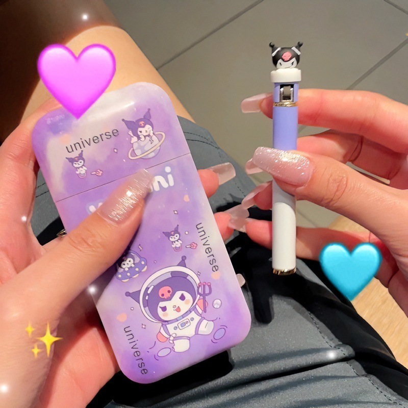 2023 new kuromi sanrio wholesale kawaii sanrio lighter Cigarette case windproof kerosene lighter kuromi sanrio lighter