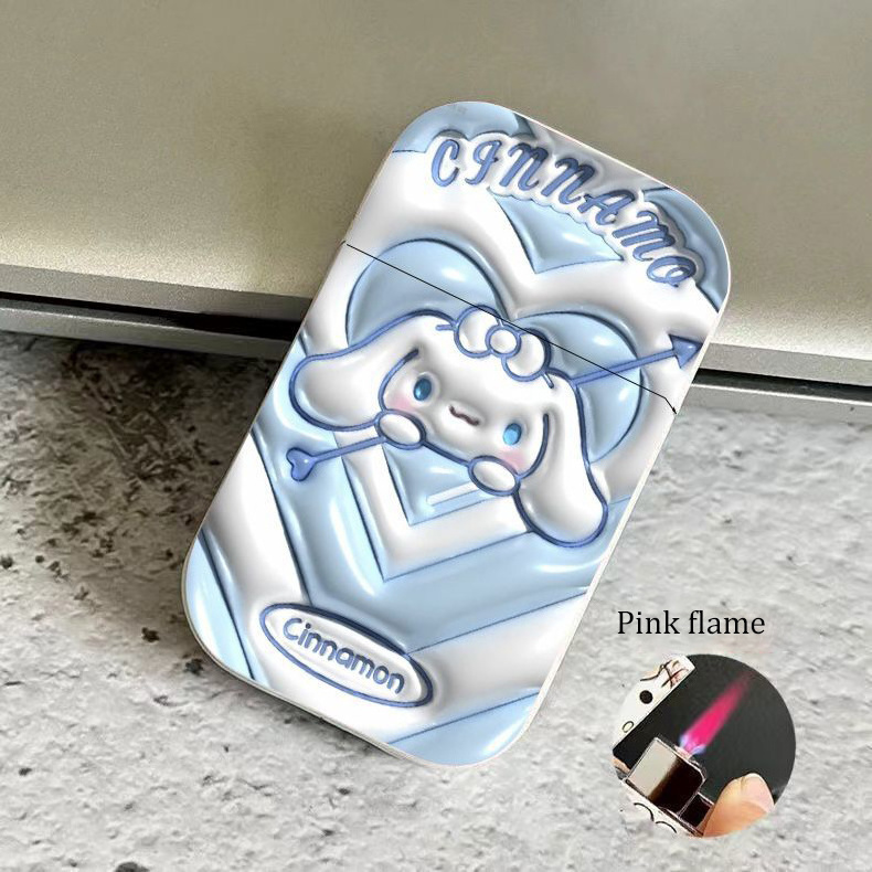 2023 new cute creative windproof gas lighter sanrio pochacco pink flame lighter kuromi lighter custom logo