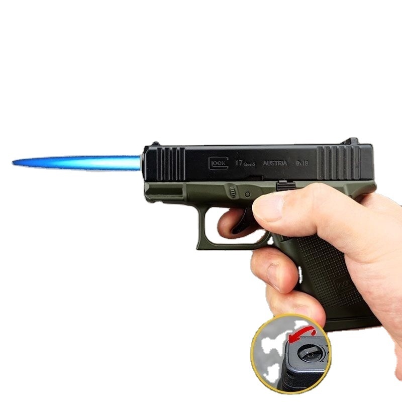 Blue Flame Windproof Lighter Smoking Cigarette Cigar Lighter pistol lighter gun 9mm Jet Torch Lighter gun lighter pistol