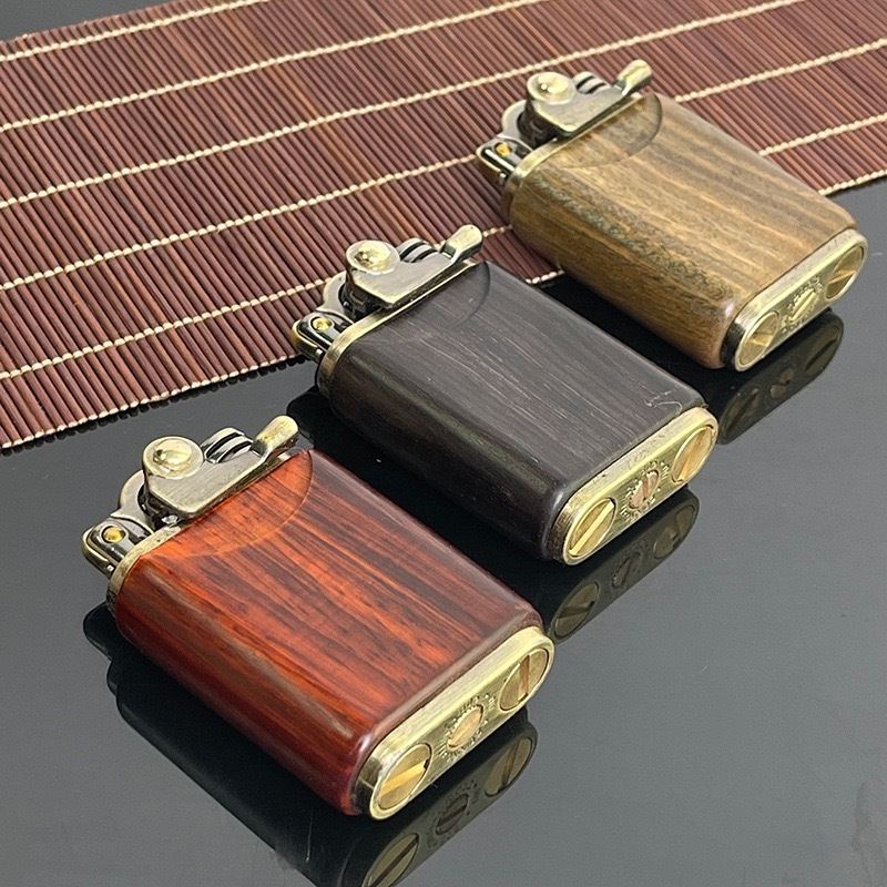 Sanj Kerosene lighter windproof rosewood retro wood personality creative cigarette lighter pure copper wood high quality lighter