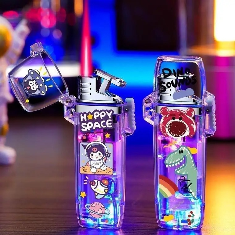 Transparent Case Cartoon Kuromi Lighter Flash Light Windproof Lighter