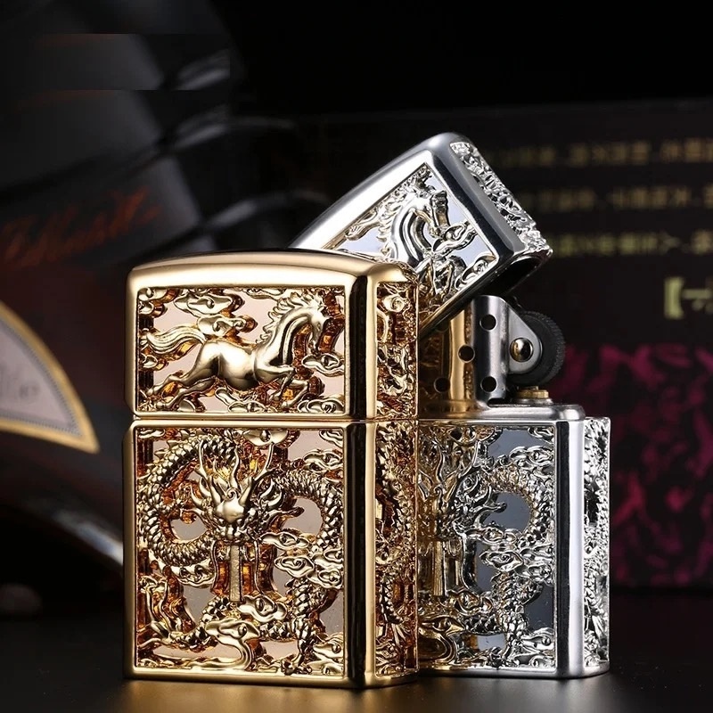 JiaXin Wholesale Luxury Metal Brass Zinc alloy kerosene lighter Flint refill oil cigarette lighters Custom Logo