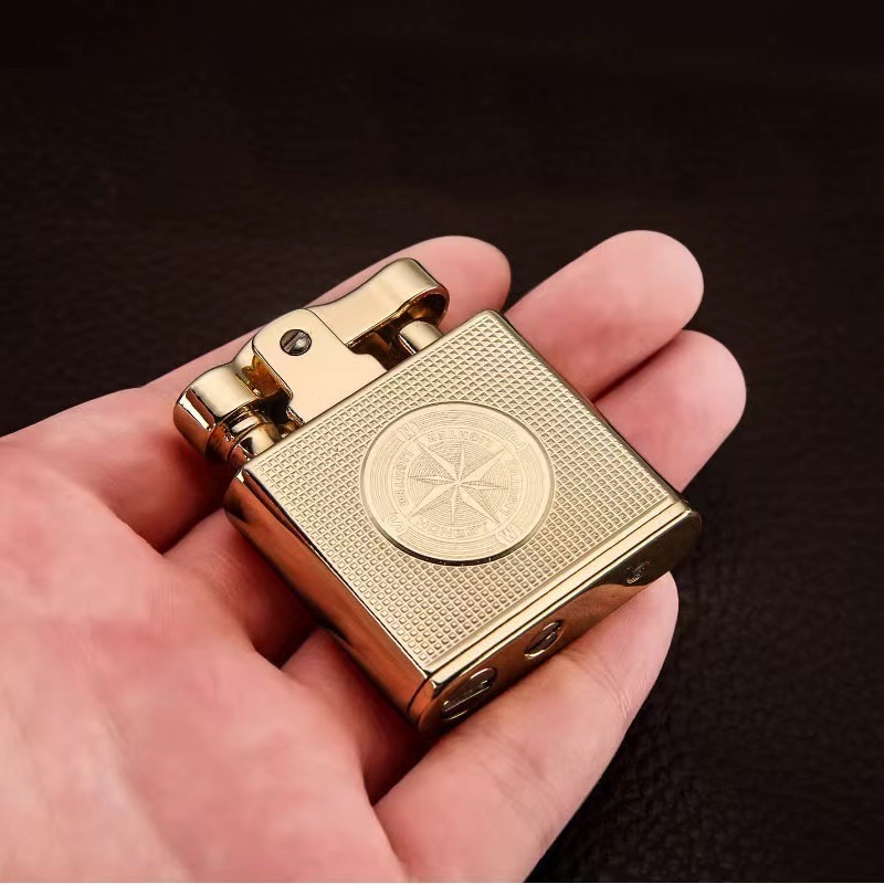 Luxury Waterproof Windproof Kerosene Lighter Retro Copper Cigarette Cigar Lighter Mens Smoking Tool Men Gift Gadgets