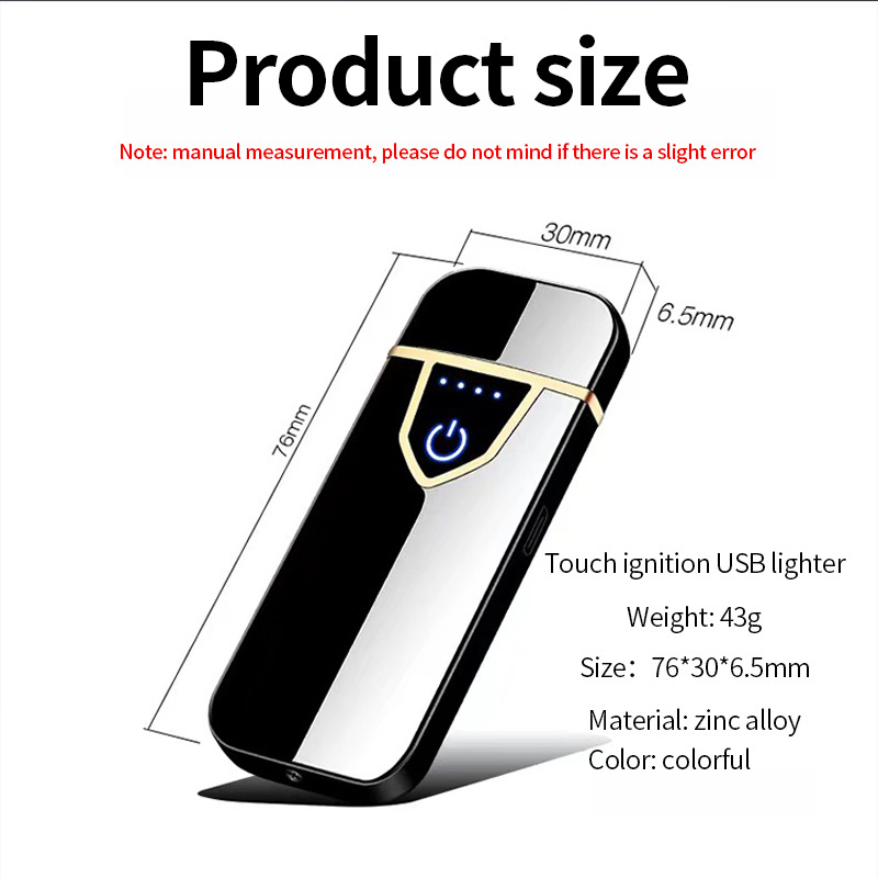 Ultra thin electronic  usb charging lighter touch screen  cigarette  small rechargeable Notch electronic slim lighter