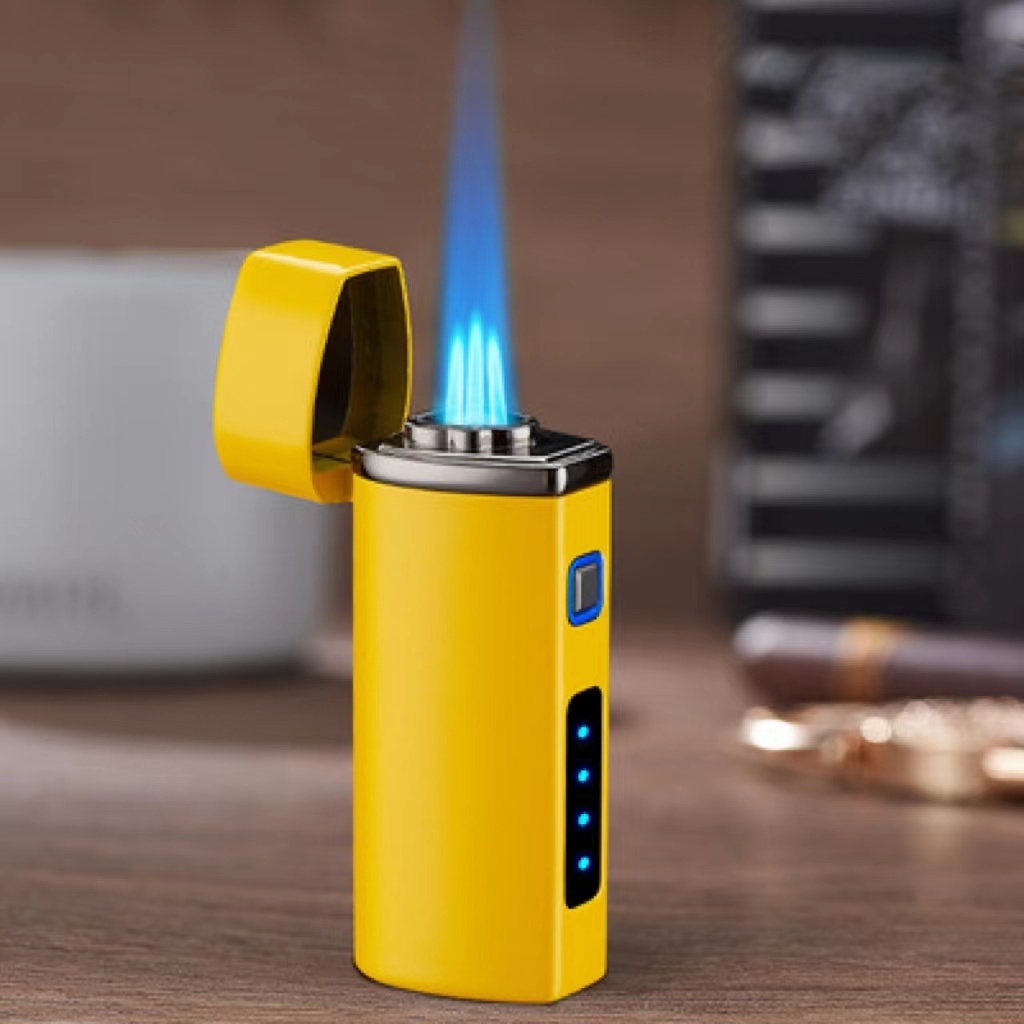 Triple Jet Flame Butane Lighter Cigarette Torch Lighter with Tobacco Cigar Punch Cutter Premium Smoking Accessories