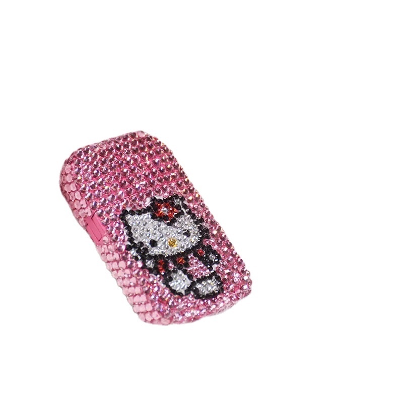 Hot sell lighter kawaii pink cat lighter windproof diamond pink flame gas lighter