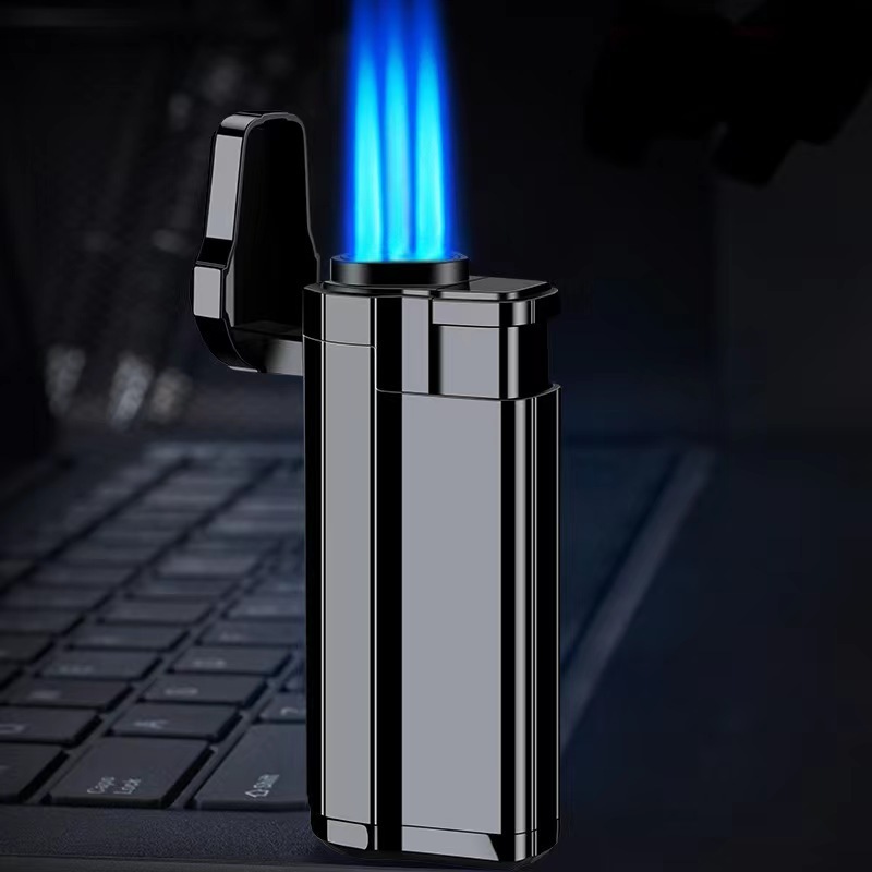 Cigar Lighter Custom Logo Refillable Windproof Triple Jet Flame Torch Cigar Lighter Metal 3  jet torch butane gas  Lighter