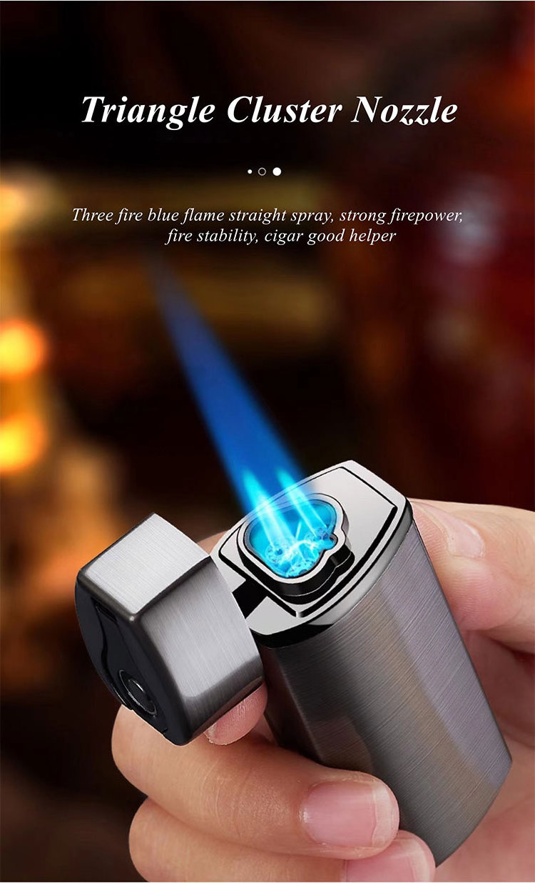 JIA XIN Metal Custom Logo Band Cigar Punch Knife Three Hole Jet Flame Butane USB Rechargeable Lighter