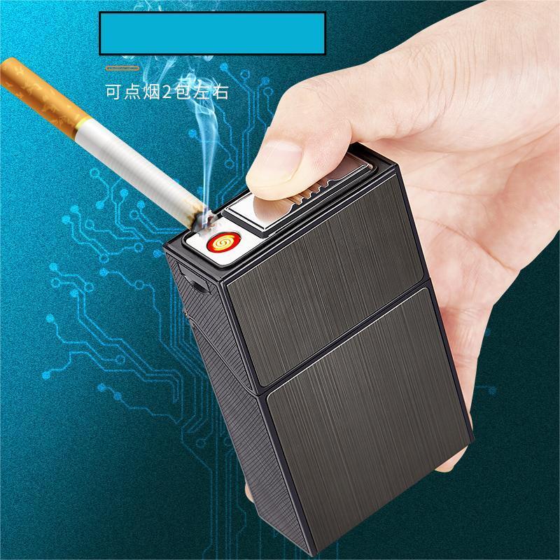 wholesale cigarette case tin box with lighter 20pcs top loading metal cigarette case with USB lighter