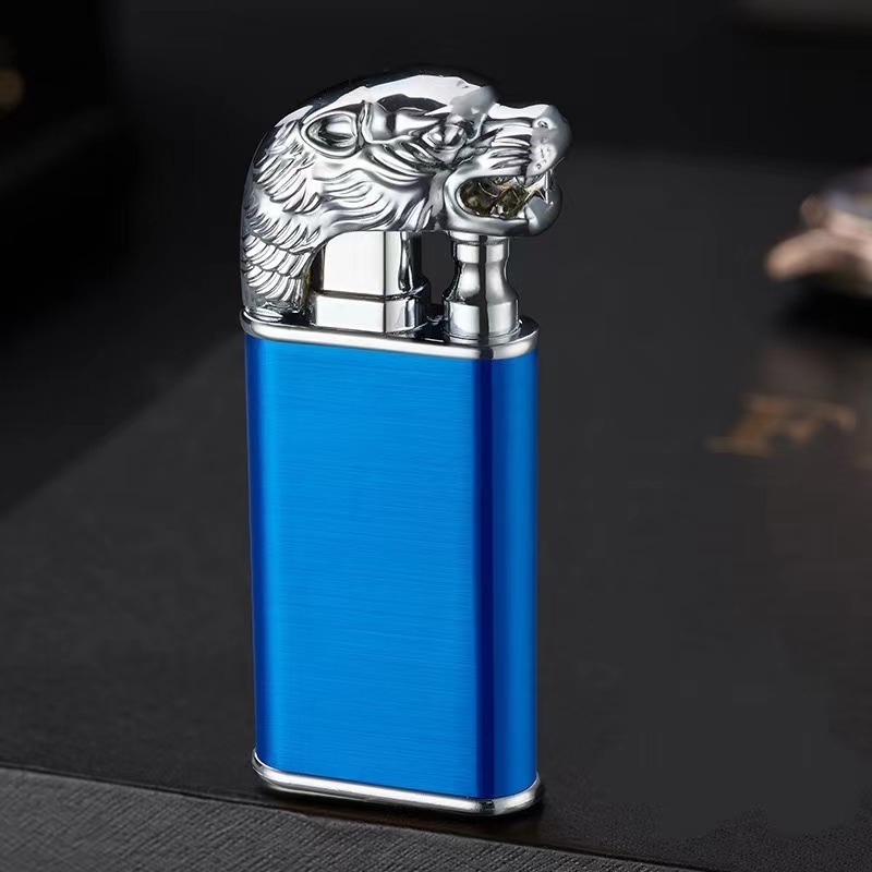 Hot Sell Blue Flame tiger Double Fire Lighter Smoking Cigarette windproof gas tiger Lighter