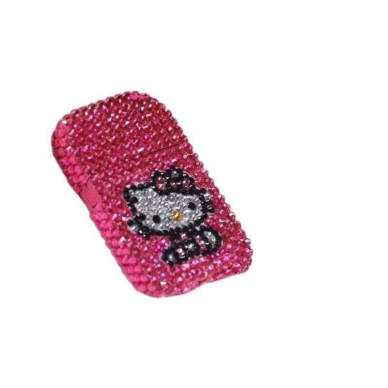 Hot sell lighter kawaii pink cat lighter windproof diamond pink flame gas lighter