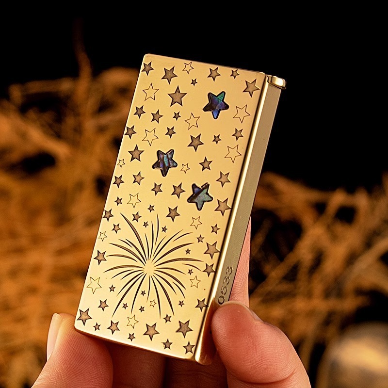 Copper carved fireworks stars lift kerosene oil lighter for gift