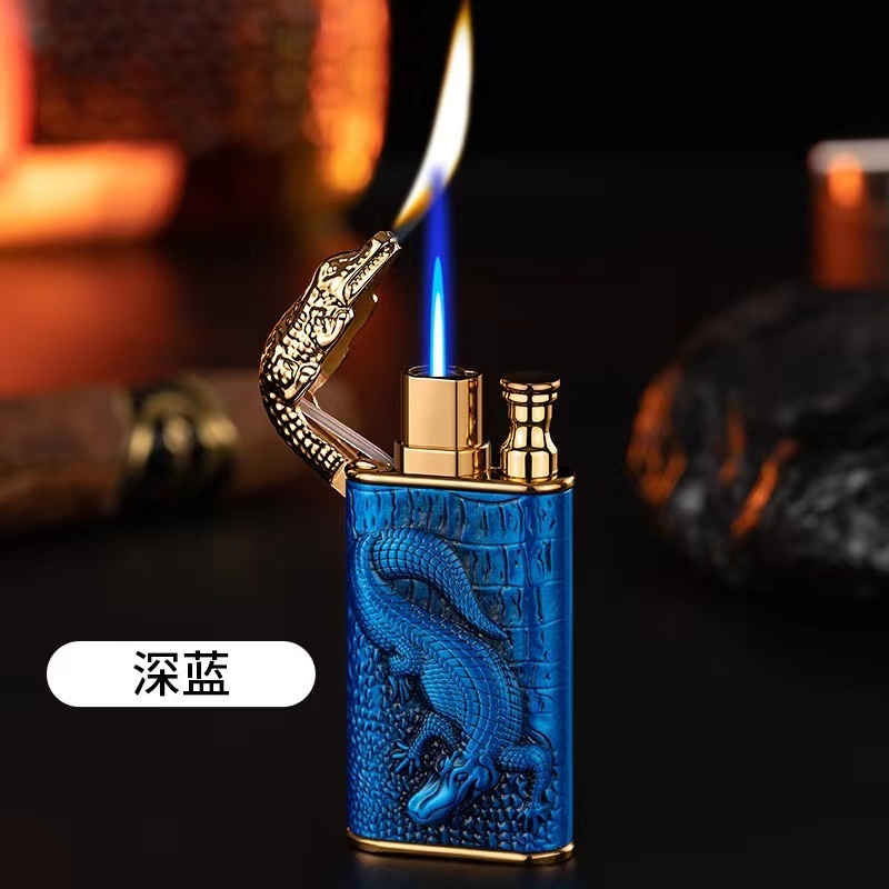 Upgrade 3D relief crocodile double fire lighter classic crocodile lighter torch open flame Engraved  Crocodile lighter