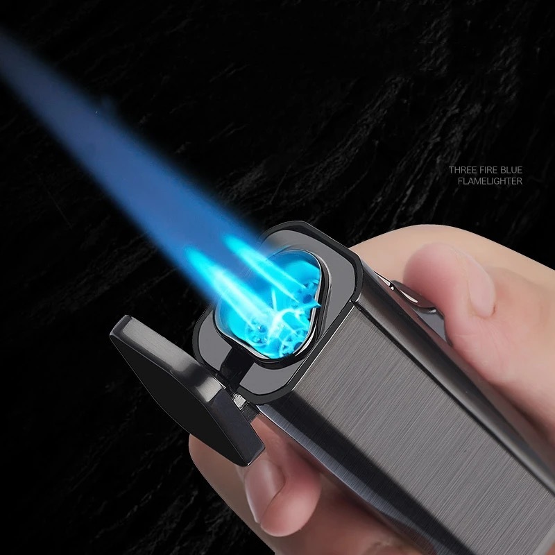 Metal Outdoor Windproof Blue Flame Turbo Torch Butane Gas Cigar Lighter