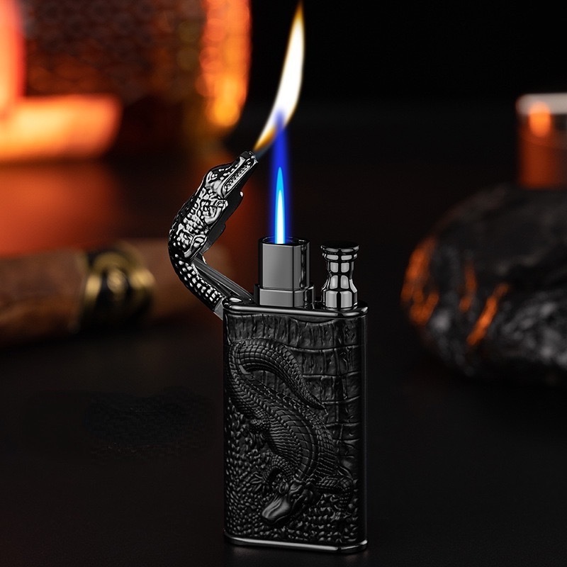 custom logo gradient color double fire lighter Three-dimensional relief lighter cigar cigarette dragon lighter crocodile torch