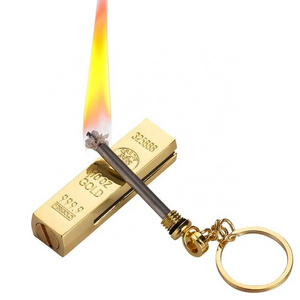 Creative Gift Cheap Metal Keychain Lighter Multifunctional Golden Bar Shaped Refillable Match Kerosene Lighters