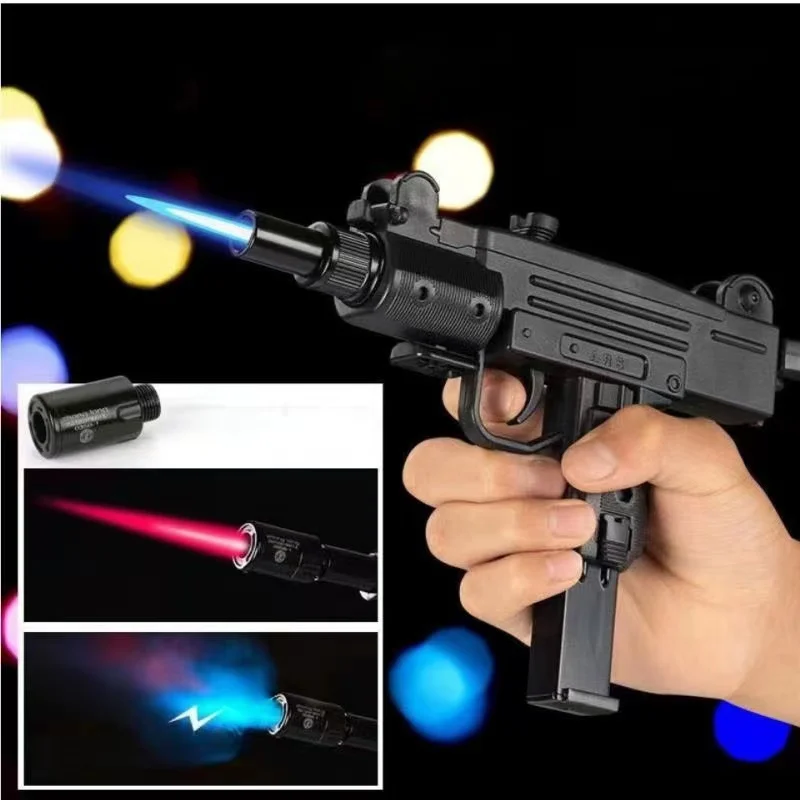 2024 New Refillable Jet Flame Inflatable Metal Pistol Model Cigarette Gun Torch Lighter