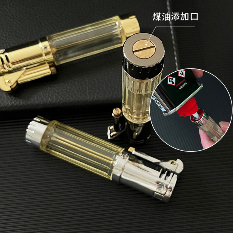 Jia Xin Large capacity oil storage smoking lighter grinding wheel transparent kerosene lighter