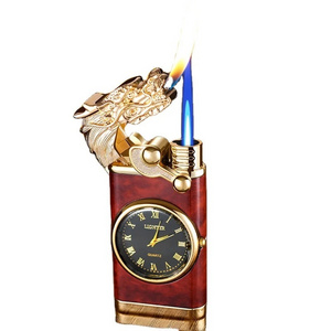 New Gradual Dragon Watch Rocker Arm Lighter Windproof Dual Fire Jet Inflatable Butane Flame torch customize lighter dragon