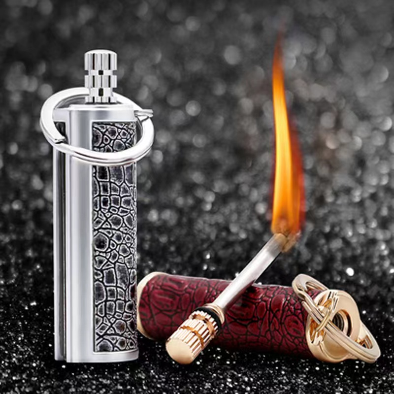 New design vintage kerosene reusable metal match oil lighter outdoor striker lighter holder keychain