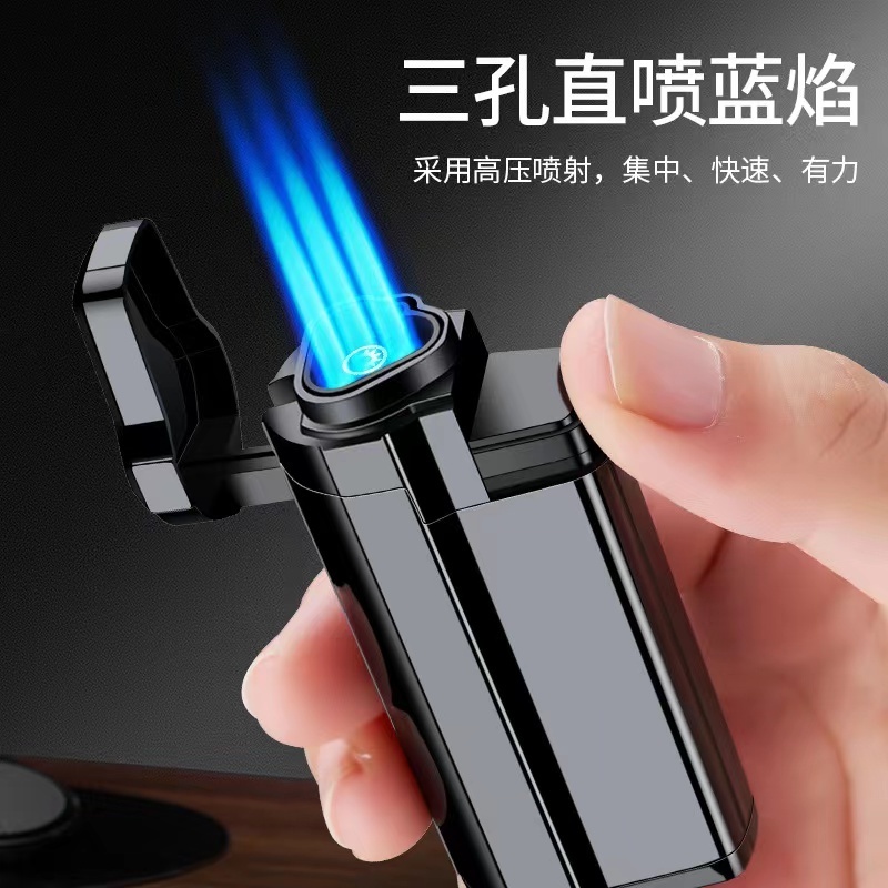 Cigar Lighter Custom Logo Refillable Windproof Triple Jet Flame Torch Cigar Lighter Metal 3  jet torch butane gas  Lighter