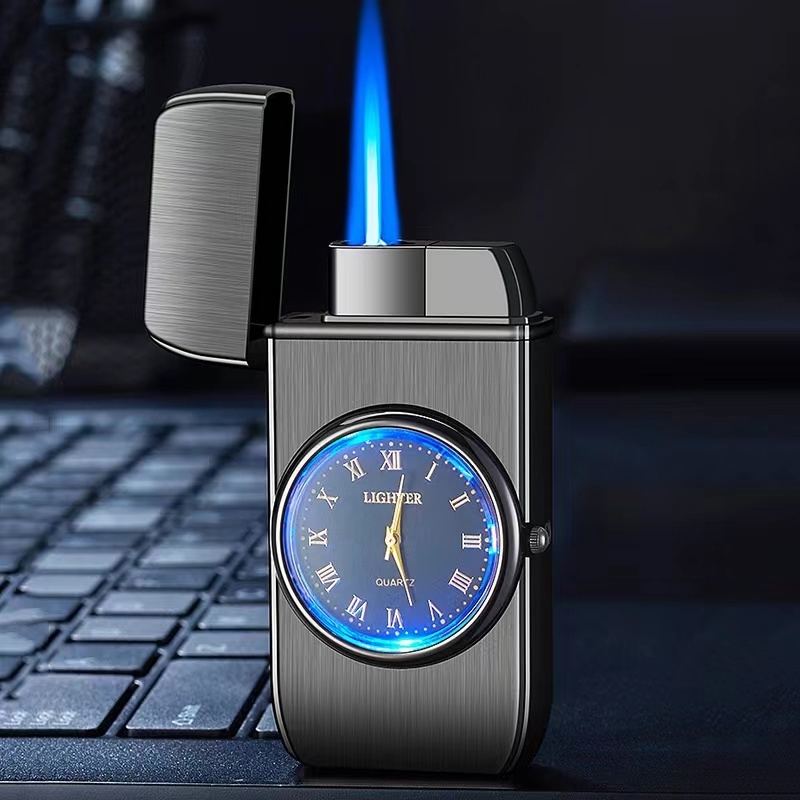 Wholesales Custom Lighter with clock Cheap Prices Butane Gas Flint Watch Lighter For Men Cigarette