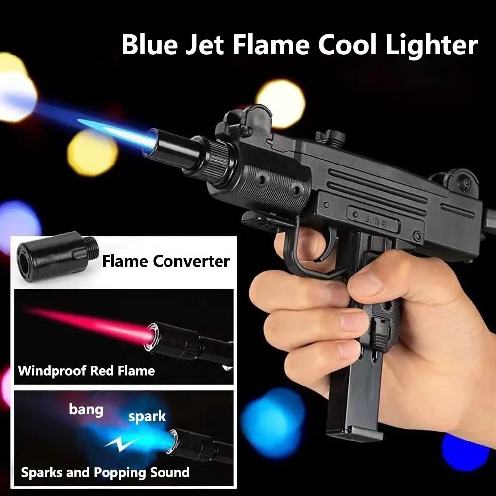 Cool Torch Lighter Refillable Lighter Jet Flame Inflatable Gun Model Cigarette Gun Shape Adjustable Lighter