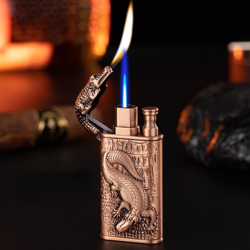 custom logo gradient color double fire lighter Three-dimensional relief lighter cigar cigarette dragon lighter crocodile torch