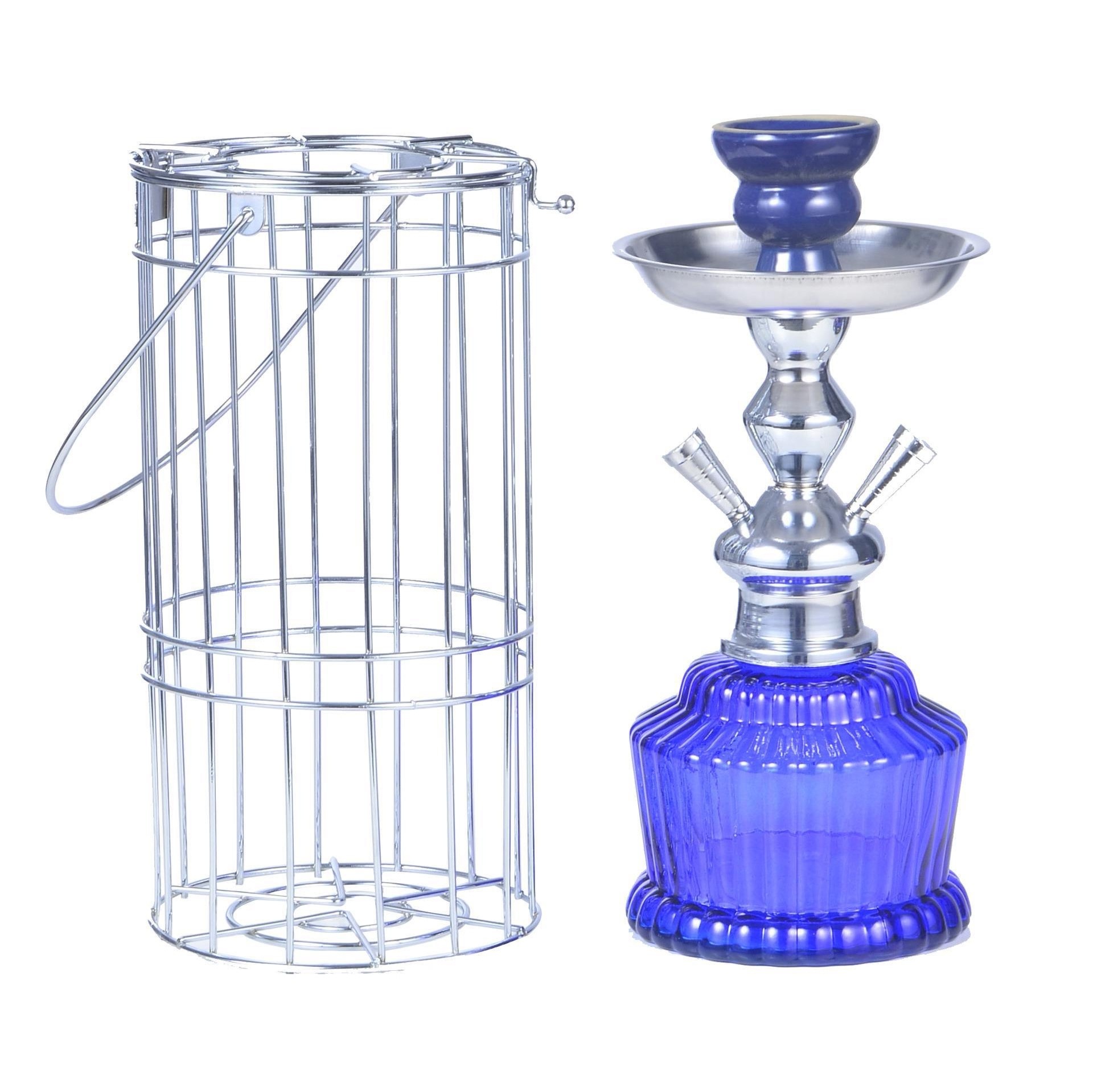 Wholesale Double Pipes Portable Glass Electric Hookah Shisha Iron Cage Hookahs Nargile Full Set With Cage