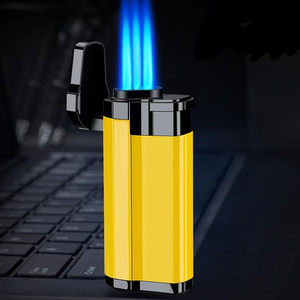 Cigar Lighter Custom Logo Refillable Windproof Triple Jet Flame Torch Cigar Lighter Metal 3  jet torch butane gas  Lighter