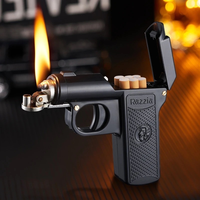 JiaXin Creative Gun-shaped Cigarette Box Igniter Kerosene oil Lighter Can Hold 6 PCS Of Ordinary Cigarettes Gadgets For Men