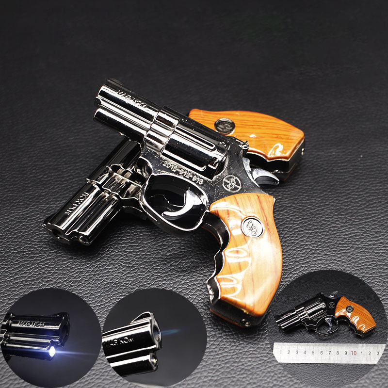 New Revolver Lighter 1: 1 Metal Revolver +Leather Type with LED gas gun lighter pistol gun lighter pistol