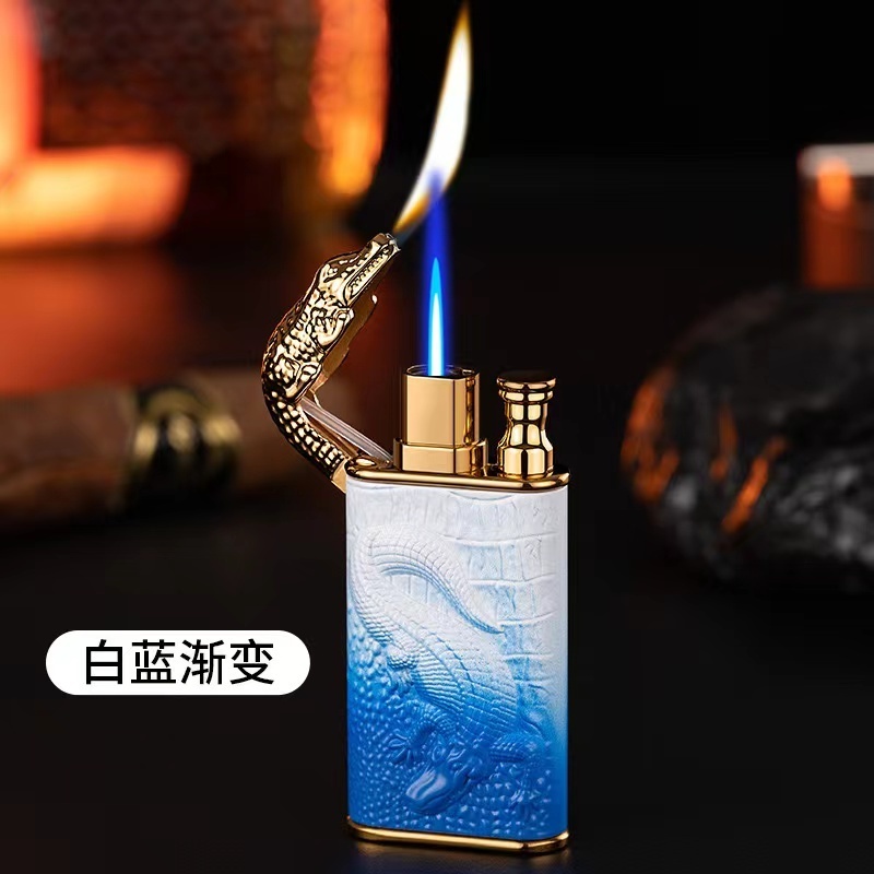 Upgrade 3D relief crocodile double fire lighter classic crocodile lighter torch open flame Engraved  Crocodile lighter