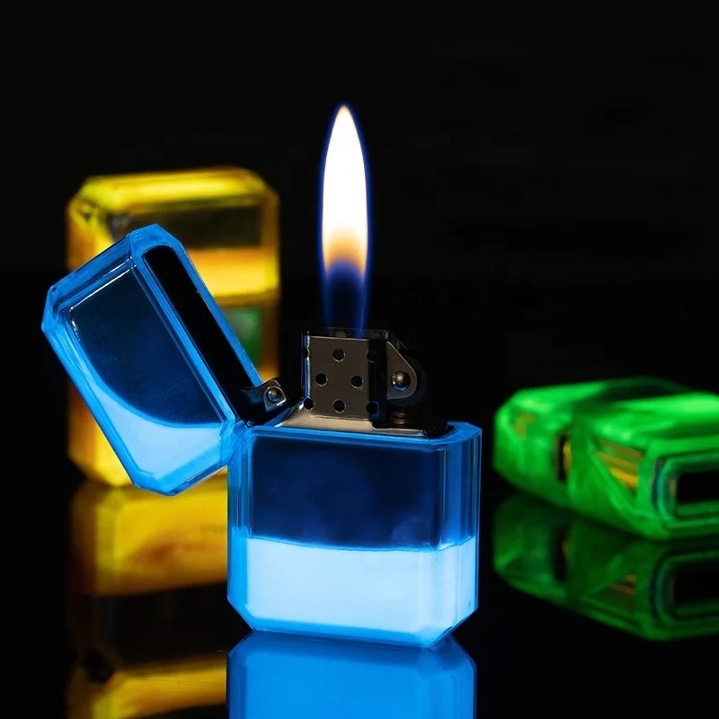 JiaXin transparent luminous quicksand kerosene lighter creative grinding wheel open flame cigarette lighter wholesale