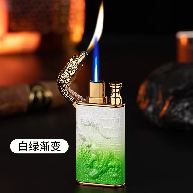 Upgrade 3D relief crocodile double fire lighter classic crocodile lighter torch open flame Engraved  Crocodile lighter