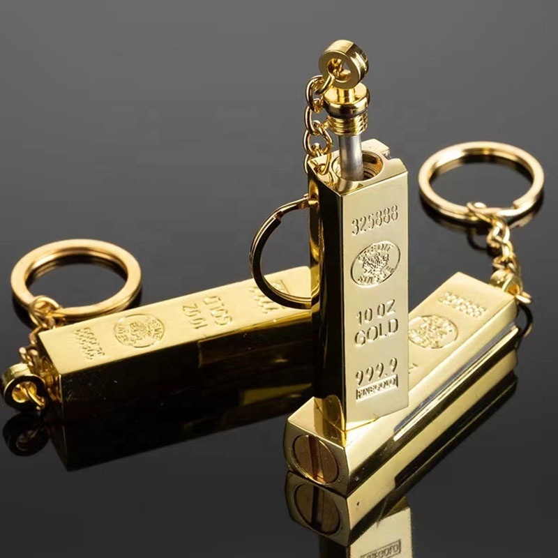 Creative Gift Cheap Metal Keychain Lighter Multifunctional Golden Bar Shaped Refillable Match Kerosene Lighters