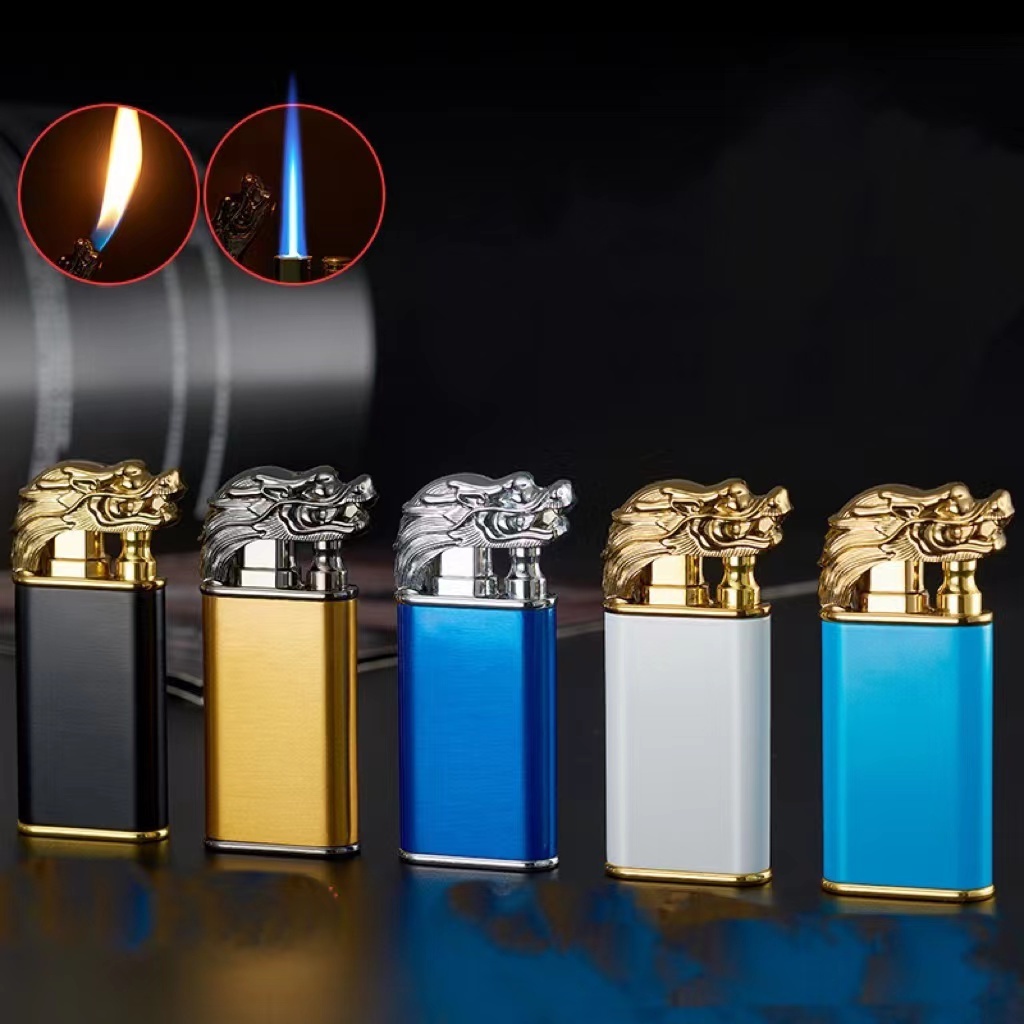 Hot Sell Blue Flame tiger Double Fire Lighter Smoking Cigarette windproof gas tiger Lighter