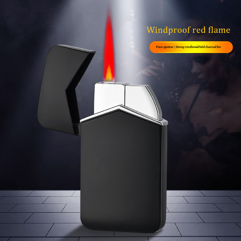 Matte Black Lighter Novelty |Gift Refillable Butane Windproof Torch red flame lighter