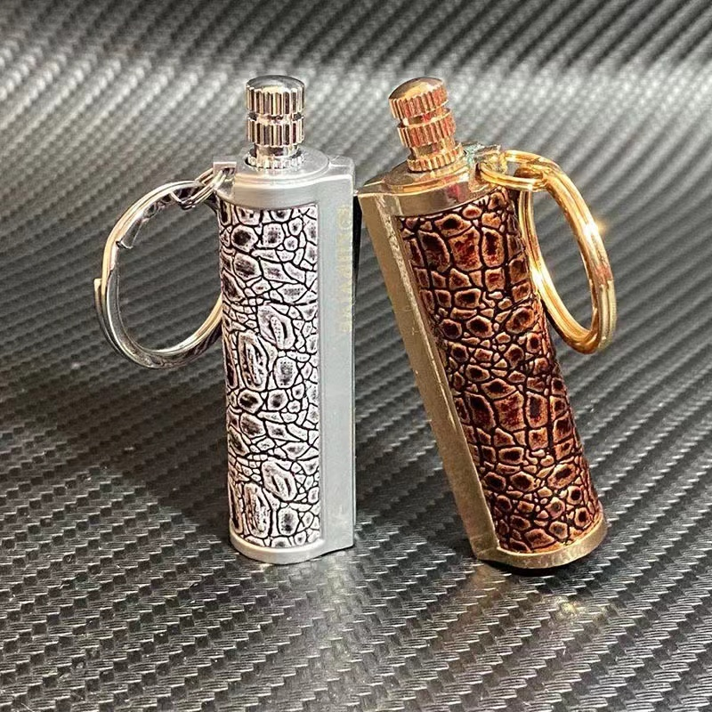 New design vintage kerosene reusable metal match oil lighter outdoor striker lighter holder keychain