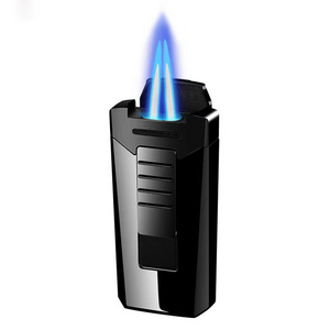 Hot Sale Torch lighter double   jet  blue flame windproof gas refillable  cigar lighters jet flame