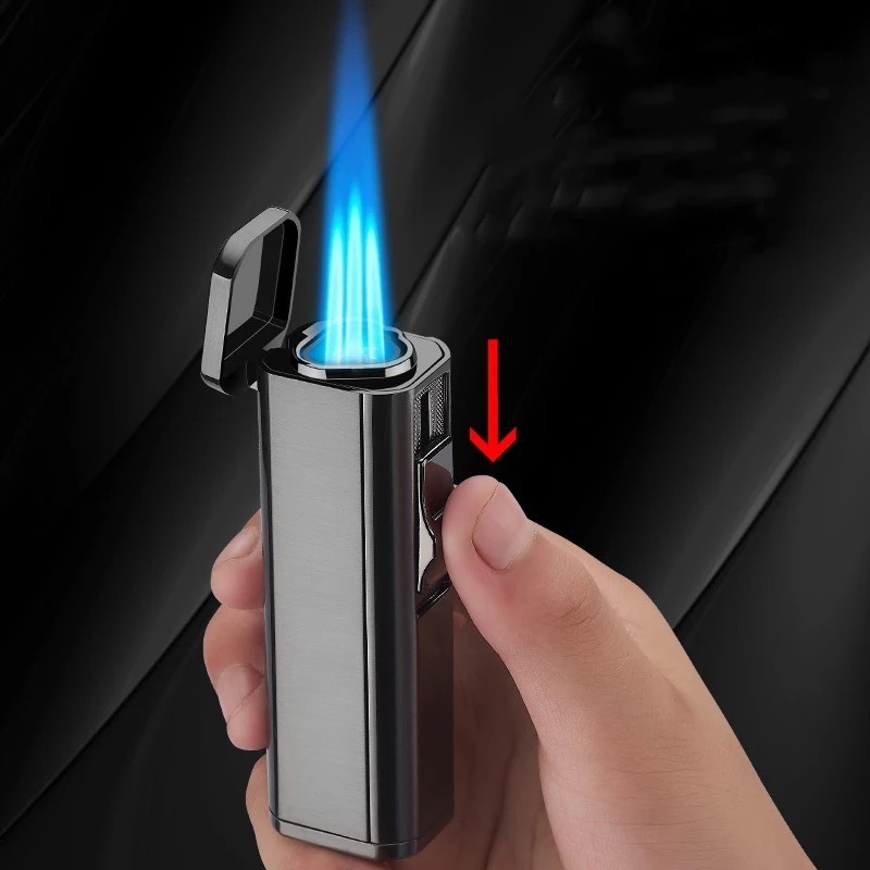 Metal Outdoor Windproof Blue Flame Turbo Torch Butane Gas Cigar Lighter