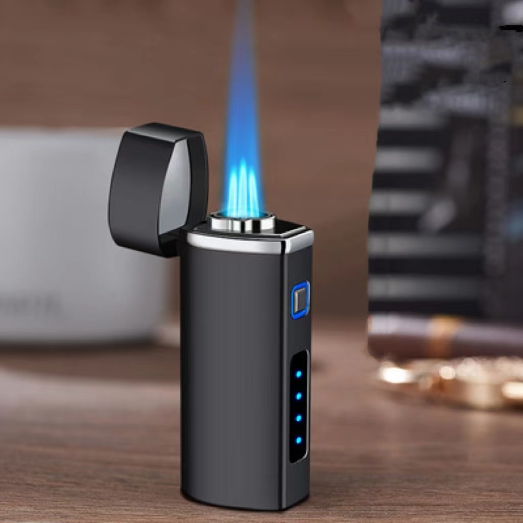 Triple Jet Flame Butane Lighter Cigarette Torch Lighter with Tobacco Cigar Punch Cutter Premium Smoking Accessories