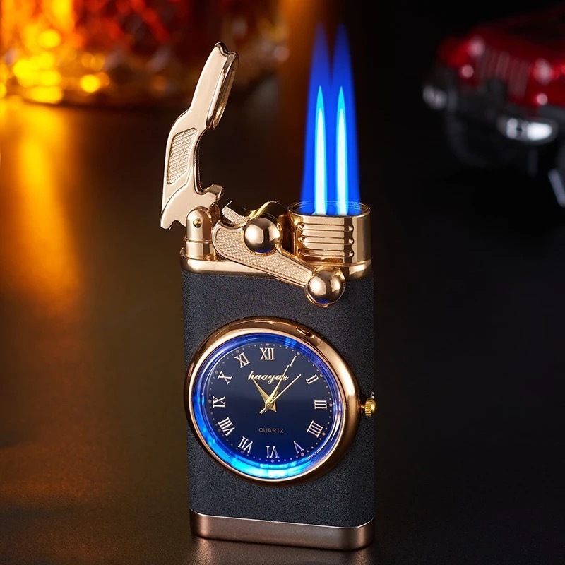 New Double Flame Lighter Custom Logo Lighter Straight Flame Gas Flame Lighter For Cigarette strap watch Lighter