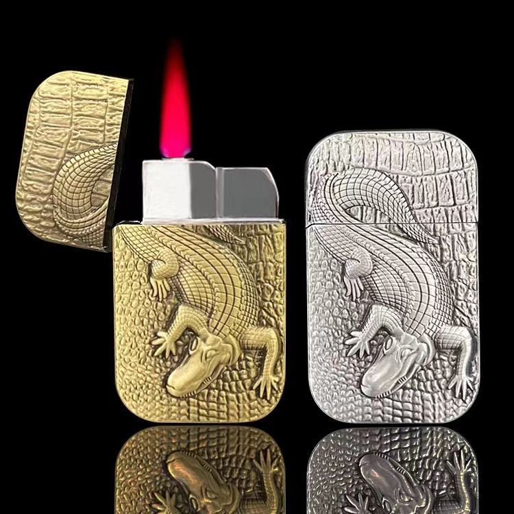 Creative Hot Sell Metal  croc flame lighter Smoking Cigarette gas Crocodile  Embossed lighter