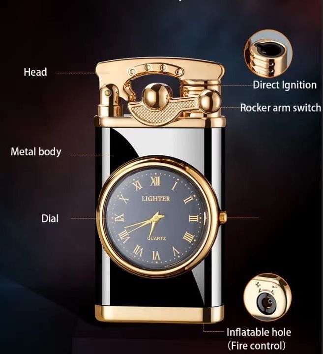 JiaXin Creative dial rocker arm Inflatable Watch Lighter Windproof Direct Flame Cigarette Lighter with Clock Lighter