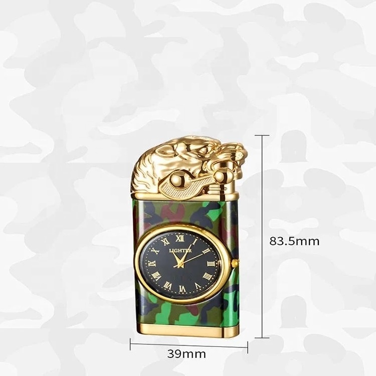 New Gradual Dragon Watch Rocker Arm Lighter Windproof Dual Fire Jet Inflatable Butane Flame torch customize lighter dragon