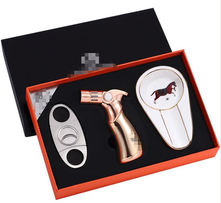 Custom smoking accessories Cigar Accessories Set Cigar Cutter Lighter Ashtray 3 Pcs Gift Set for Men